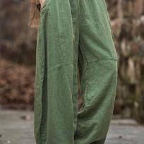 Elegant Women's Cotton Linen Baggy Cargo Y2k Pants Vintage Elastic Waist Trousers Loose Casual Long Wide Leg Oversize Clothes S