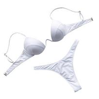 Spagečių dirželiai paminkštinti apatiniai seksualūs bikini trikampiai liemenėlės aukštu juosmeniu kelnaitės maudymosi kostiumėlis S balta