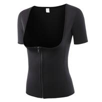 Women Neoprene Sauna Suit Sweat Waist Trainer Vest Gym Workout Tank Top Slimming Body Shaper Shirt with Zipper Short Sleeve Sweatshirt XXL