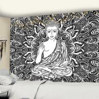 Indian God Ganesha Tapestry Indian Black White Buddha Statue Temple Church Decor Tapestry Wall Blanket Tapestry Wall Carpet 95x70CM