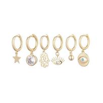 6 pieces/set 925 Sterling Silver Palm Eyes Star Water Drop Hoop Earring Set Female Luxury Retro Ear Jewelry