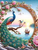 5D DIY Animal Diamond Painting Peacock Animal Landscape Full Circle Square Diamond Embroidery Mosaic Set Home Decoration Gift Full Round 20x30CM