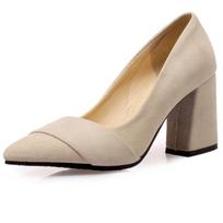 Fashion Women's High Heels Pumps Shoes Elegant Flock Point Toe Black Nude Block Heeled Party Office Wedding Shoes Large Size 2024 Spring 34 smėlis