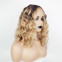 Mixed Blond Brown Wig With Dark Roots Curly Wave Fake Hair for Woman Daily Cosplay Synthetic Wigs with Bangs Heat Resistant FibreFiber