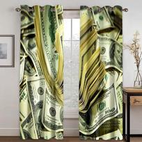 Money Gold Coin US Dollars 100$ Window Curtains Drapes Blinds for Kids‘ Bedroom Living Room Kitchen Door Home Decor 2Pieces 100W130H(CM)40x51in&rod pocket