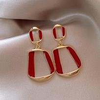 Ancona Red Big Hollow Square Enamel Geometry Drop Earrings Exaggerated Wedding Party Jewelry Accessories Christmas Gift