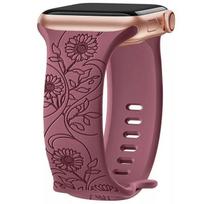 Bracelet for Apple Watch Series 11 10 9 8 SE 7 6 5 4 3 2 1 Ultra 2/3, 42mm-44mm-45mm-46mm-49mm - Silicone Sunflower Pattern - Purple