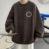 Men's Trendy Smiley Face Hoodie - Hong Kong & Korean Style, Loose Fit, Autumn Streetwear, Round Neck, Printed Top 2XL tamsiai pilka spalva