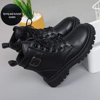 Really Soft Kids' Leather Boots - Warm Velvet Lining, Non-slip, Black, Perfect for Autumn and Winter Size 31, Inner Length 19.5cm
