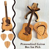 Wooden Guitar Pick Box With Stand,3PCS Unique Guitar Picks,Guitar Pick Holder Box,Musician Engraved Wooden Plectrum Case One Size