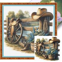 Western Cowboy Printed Cross Stitch Kit DIY 11CT Embroidery Craft Set Home Decor