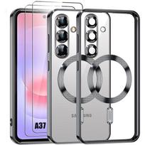 Case for Samsung Galaxy A37 5G, Soft Silicone with Magnetic Ring - Black - 2 Tempered Glasses