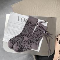 Autumn Women'S Socks Spice Girls Personality Tube Socks Children Dongdaemun Ribbon Bow Leopard Print Stockings Women One size fits all
