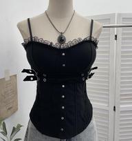 Y2K Spicy Girl Lace Trim Camisole with Chest Pads and Back Zipper One size