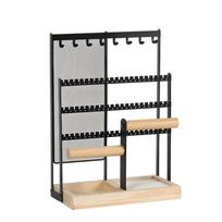 Multilayer Mesh Grid Jewelry Display Stand for Earrings Necklaces Rings Wood Base Space Saving Organizers Vertical Design 1