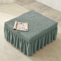 Seersucker Ottoman Case Solid Hued Stretchy Sofa Footrest Slipcovers With Skirt Footstool Case For Family Room 1Pc Rectangle