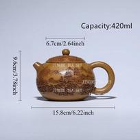 420ml Chinese Yixing Handmade Purple Clay Teapot Hand-carved Landscape Xishi Tea Pot Beauty Kettle Household Zisha Tea Set