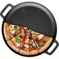 11-Inch Pre-Seasoned Cast Iron Skillet Pizza Pan, Griddle Pan with Dual Handles, Heavy-Duty Cast Iron for Crepe, Baking, Frying, Roasting 11''