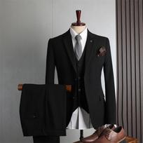 male (suit + Vest + Trousers) Large Size Solid Color  Handsome Suit Business Professional Three-piece Set L