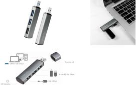 LogiLink UA0395 USB 3.2 Gen 2 Hub with Aluminium Housing, with Status LEDs Space Grey