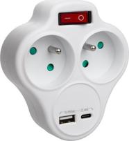 Dvigubas elektros lizdo šakotuvas su USB ir USB‑C įkrovikliu 2,4 A Maclean