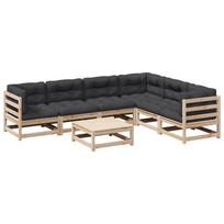 vidaXL Sodo komplektas su pagalvėlėmis, 7 dalių, pušies masyvas