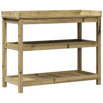 vidaXL Sodinimo stalas su lentynomis, 108x45x86,5cm, impregnuota pušis