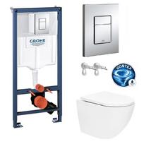 Grohe Rapid SL klozeto rėmo komplektas su chromo klavišu ir pakabinamu wc SAT 52 cm Silent Vortex su lėtaeigiu dangčiu