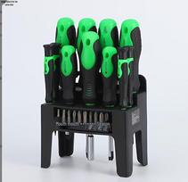 21-Piece Manual Screwdriver Bit Set with Demagnetizer and Red, Blue, Green Racks