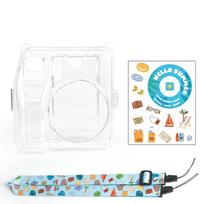 Sticker 3 in 1 Instant Camera Case with Shoulder Strap Transparent Protective Cover Photography for Fujifilm Instax mini SE