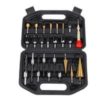 26Pcs Three-point Step Drill Bit Set Efficient Punch Positioner Chamfering Drill Center Punch Chamfer Multi-Size Drilling