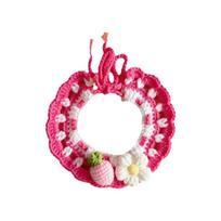 Stylish Adjustable Flower Pet Scarf Bib Handmade Sweet Cat Strawberry Collar Decorative Cozy Knitted Cat Scarf Small Medium Pets