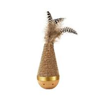 Cartoon Pattern Cat Tumbler Wobbler Toys Wear-Resistant Bite-Resistant Cat Interactive Toys with Feather Cat Teaser Toy