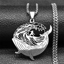 Whale Surf Riding Necklace For Women Men Stainless Steel Gold Color Sports Brave Faith Male Chain Jewelry Gifts colares