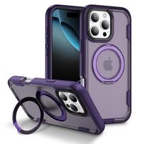Magnetic for iPhone 16e/16/15/14/13/12 Pro Max 11 Case, [360°Rotatable Invisible Magnetic O-Ring Stand] Translucent Matte Case For iPhone 15 Plus