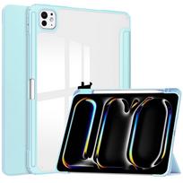 For iPad Pro 13 M4 2025 with Pen Holder-[Tri-fold Stand + Auto Wake/Sleep], High-grade Acrylic Case Transparent Back Cover iPad Pro 13 M4 2024 dangaus mėlyna spalva