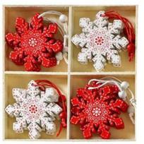 Christmas Celebrations Red White Hanging Decoration 12PCS Holiday Ornaments Beautifully Carved Shapes Convenient Hanging String