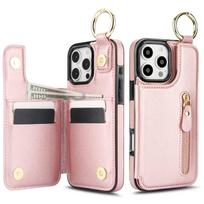 For iPhone 16 15 14 13 12 11 Pro Max 13 12 Mini X XS Max XR SE Wallet Case with Card Holder,Premium Leather Magnetic Clasp Cover For iPhone 7 8 SE rožinio aukso spalvos