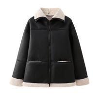 Women's Reversible Faux Leather Shearling Lined Zip-Up Jacket S juoda