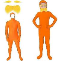 Halloween Tangerine Costume Accessories Fake Mustache Beard and Yellow Eyebrows Open Face Jumpsuit Bodysuit for Cosplay Party Kids 140cm XXS