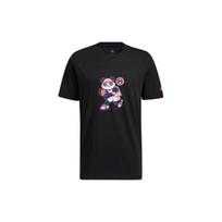 adidas Panda Tee Funny Cartoon Printing Basketball Sports Round Neck Short Sleeve Black Men's GN5149 L