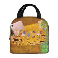 Gustav Klimt The Kiss Abstract Freyas Art Insulated Lunch Bag for Women Kids Leakproof Food Boxes Thermal Lunch Box Tote One Size