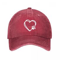 Baseball Cap Heart Paw Pet Lover Hat  New Vintage Washed Cotton Baseball Cap Parent Kids Sun Hats Adjustable