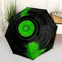 Vibrant Green Vinyl Record Art Print-Retro Music DecorUmbrella with Cute Design,Portable 3-Fold Compact Umbrella for Men&Women,Valentine's D