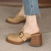 Buckle Decor Closed Toe Baotou Half Slippers Women Commuter Thick Heel Thick Sole Outer Wear Mule Shoes High Heel Daily Shoes 33EU/CN34 abrikosas