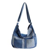 Large Capacity Stitching Denim Bag Women's Color Contrast Shoulder Crossbody Bag