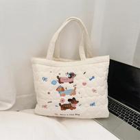 Cute Cat Embroidered Ladies Bento Handbags Carto Quilted Women's Shopping Mommy Bag Simple Female Book Tote Shoulder Bag