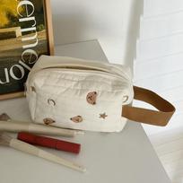 Carto Bear Star Mo Ladies Cosmetic Bag Cute Simple Women's Clutch Purse Handbags Fashi Solid Color Female Storage Bags smėlis