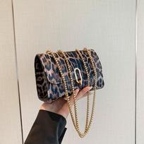 Moteriškas Leopard Print Mini Atvartas Crossbody Krepšys Vintažinis metalinis grandinėlės dirželis dirbtinės odos užtrauktuku madinga madinga maža rankinė moterims 18.5x8x12.5cm ruda