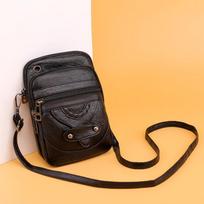 Retro Women's Handbag Soft Leather Shoulder Messenger Bag Cellphe Crossbody Bag Multifuncti Square Bag Shopping Purse Bolsa 13x4x19cm juoda